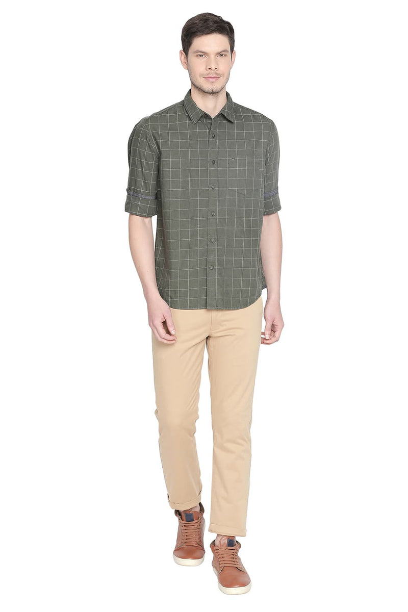 BASICS SLIM FIT TWILL CHECKS SHIRT