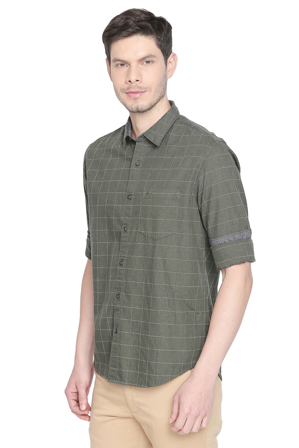 BASICS SLIM FIT TWILL CHECKS SHIRT