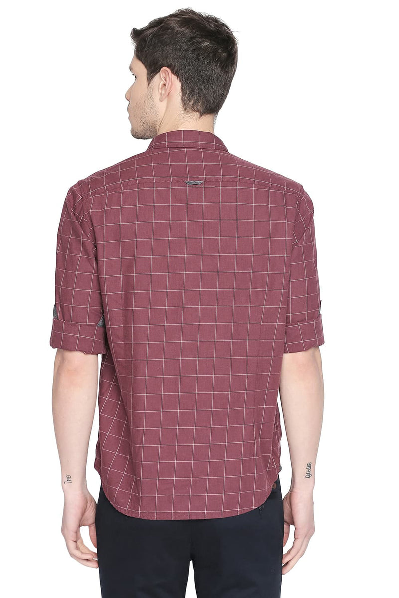 BASICS SLIM FIT TWILL CHECKS SHIRT