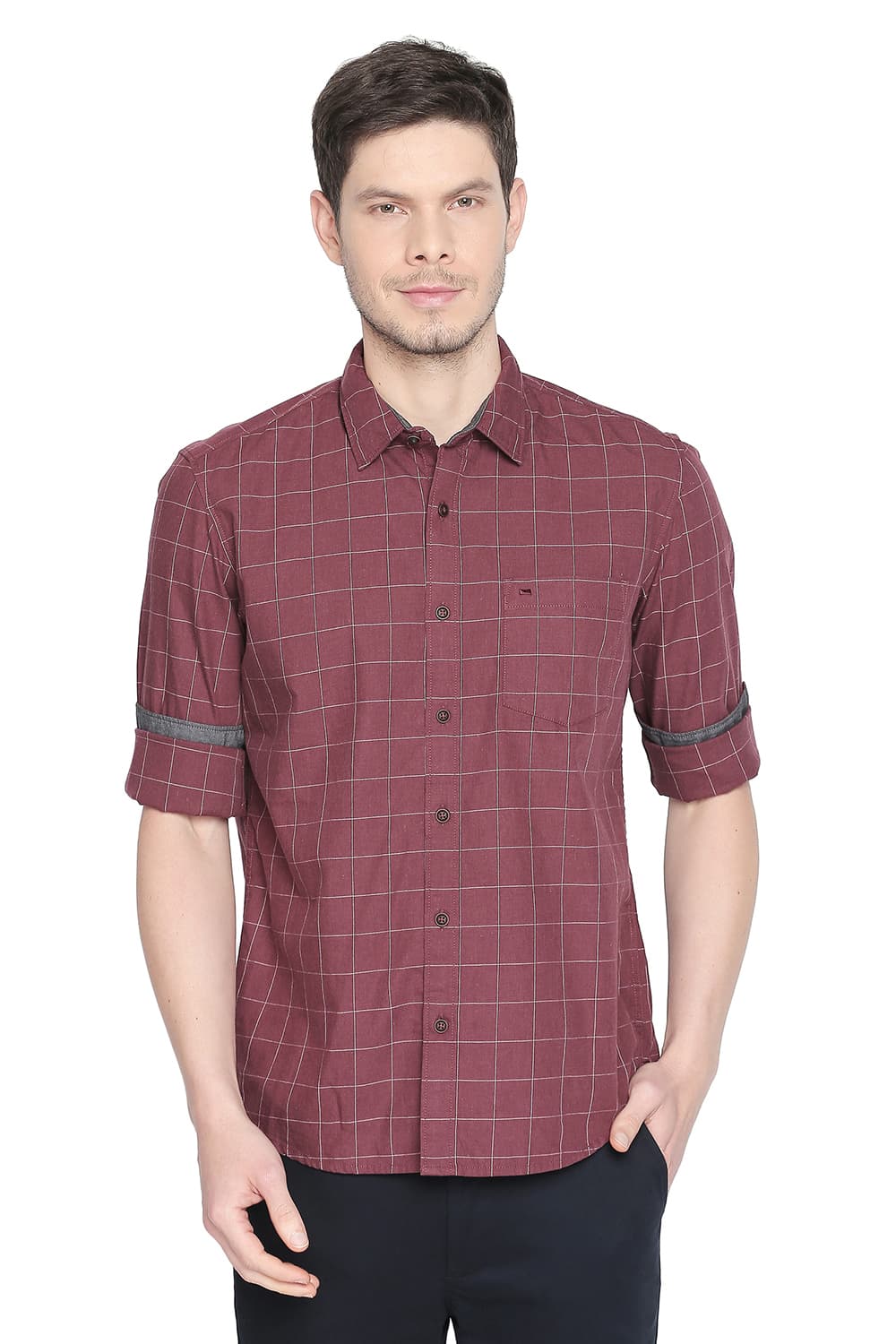 BASICS SLIM FIT TWILL CHECKS SHIRT