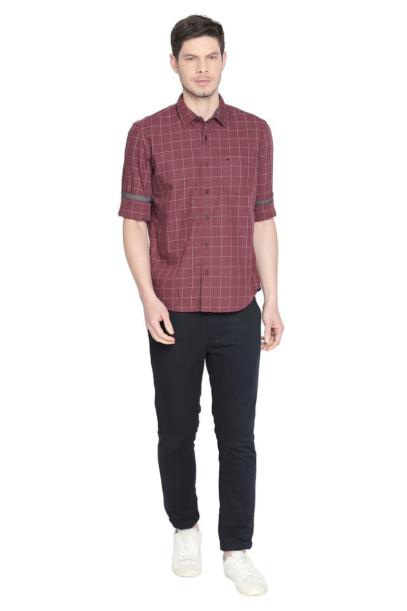 BASICS SLIM FIT TWILL CHECKS SHIRT