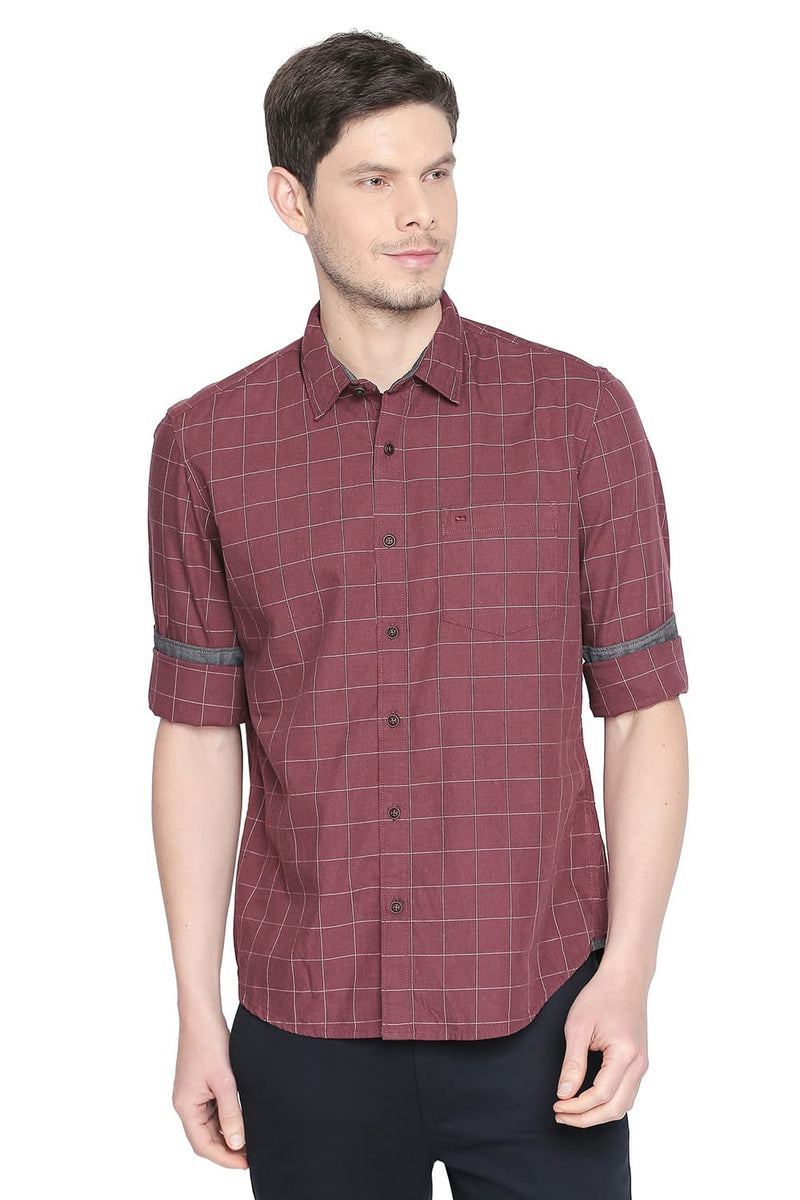 BASICS SLIM FIT TWILL CHECKS SHIRT