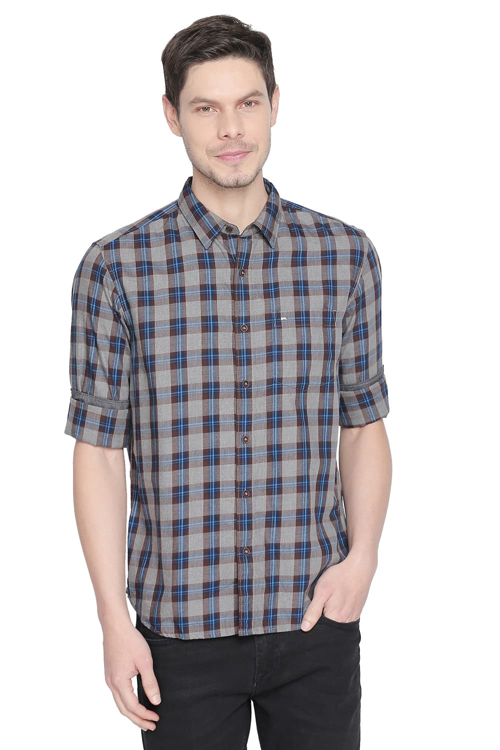 BASICS SLIM FIT CHECKS SHIRT