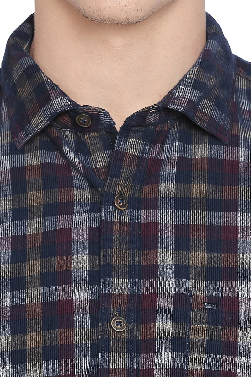 BASICS SLIM FIT CORDUROY CHECKS SHIRT