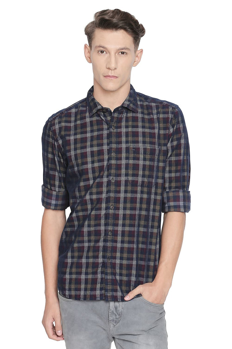 BASICS SLIM FIT CORDUROY CHECKS SHIRT