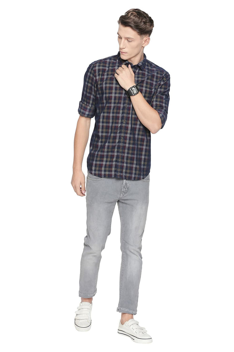 BASICS SLIM FIT CORDUROY CHECKS SHIRT