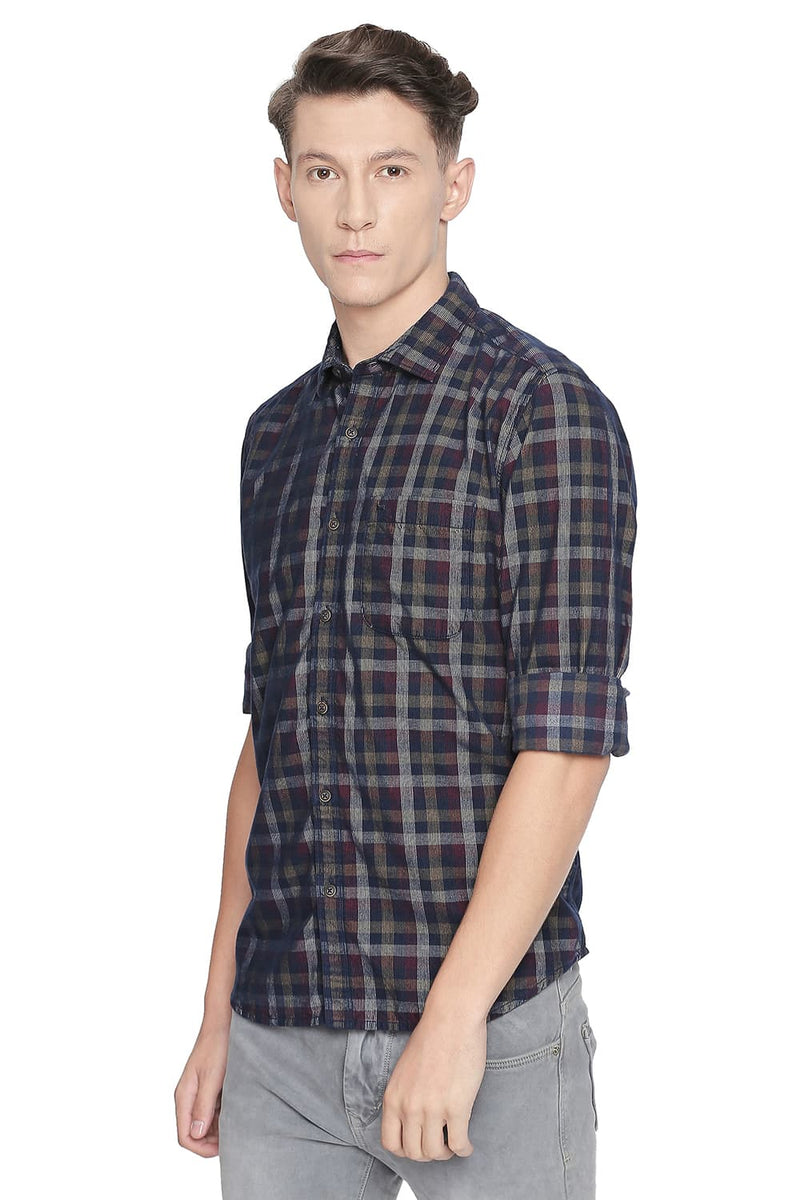 BASICS SLIM FIT CORDUROY CHECKS SHIRT