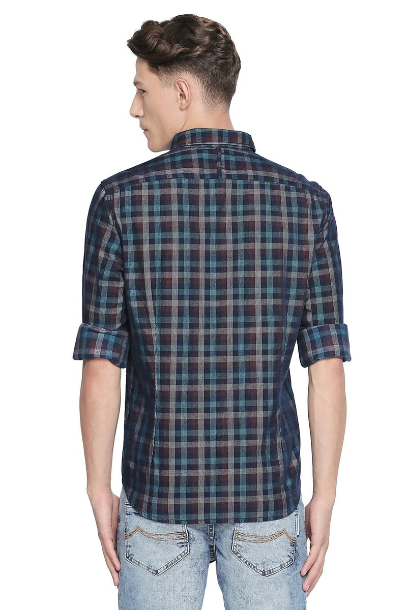 BASICS SLIM FIT CORDUROY CHECKS SHIRT