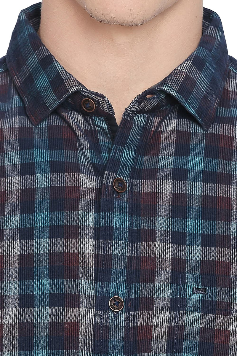 BASICS SLIM FIT CORDUROY CHECKS SHIRT