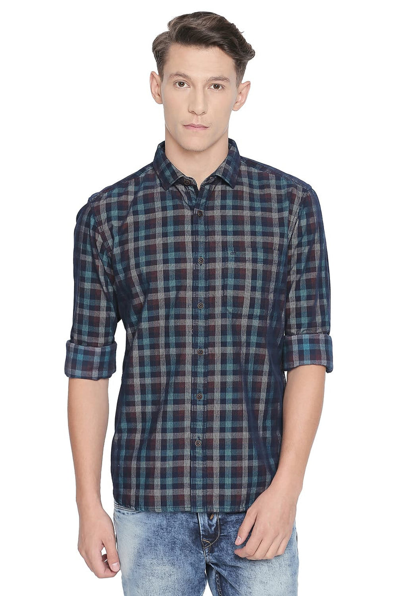 BASICS SLIM FIT CORDUROY CHECKS SHIRT