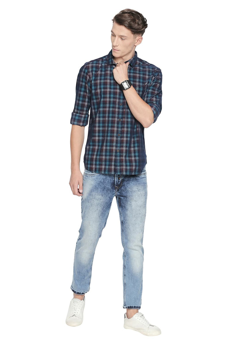 BASICS SLIM FIT CORDUROY CHECKS SHIRT