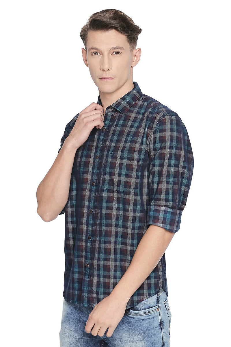 BASICS SLIM FIT CORDUROY CHECKS SHIRT