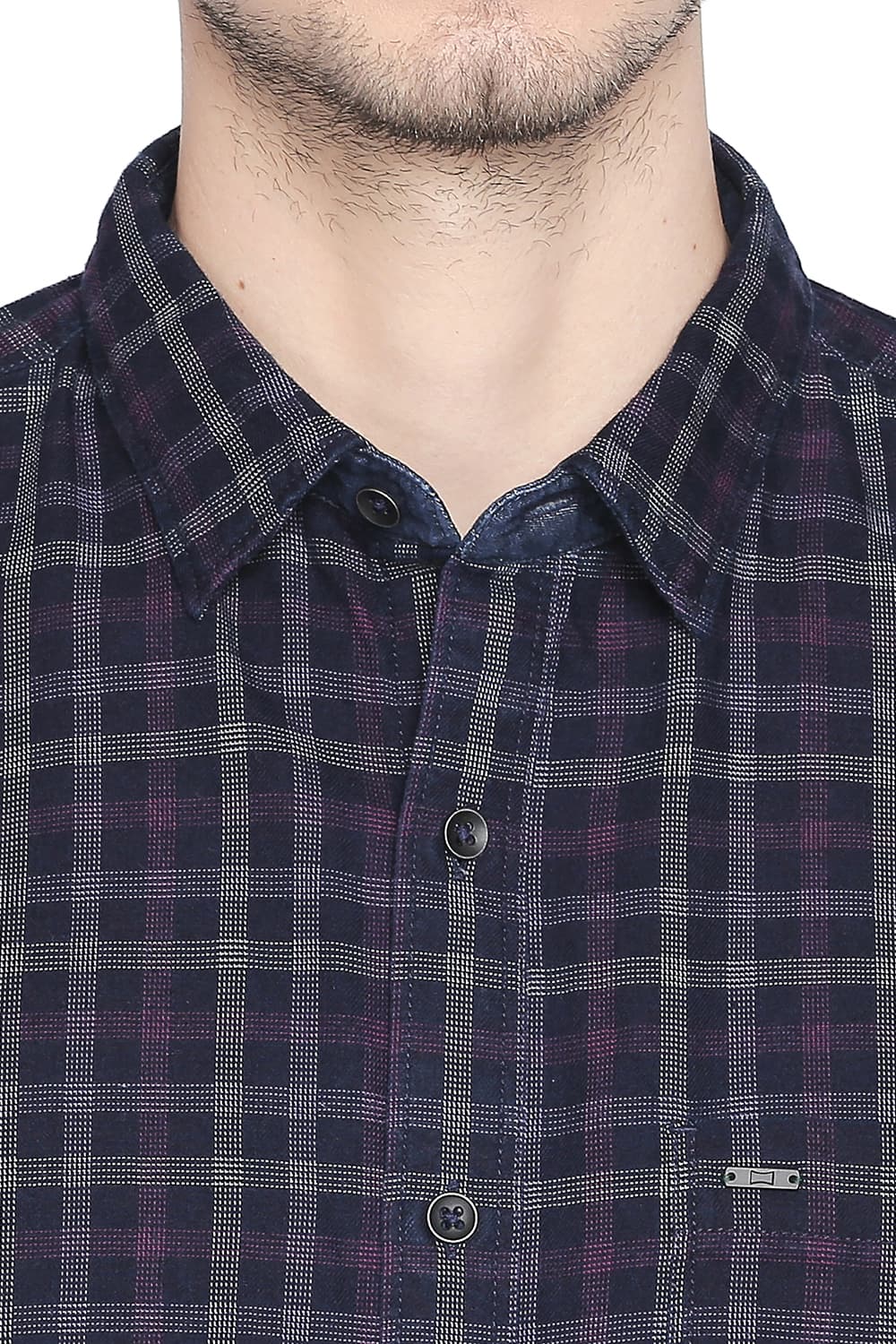 BASICS SLIM FIT INDIGO CHECKS SHIRT