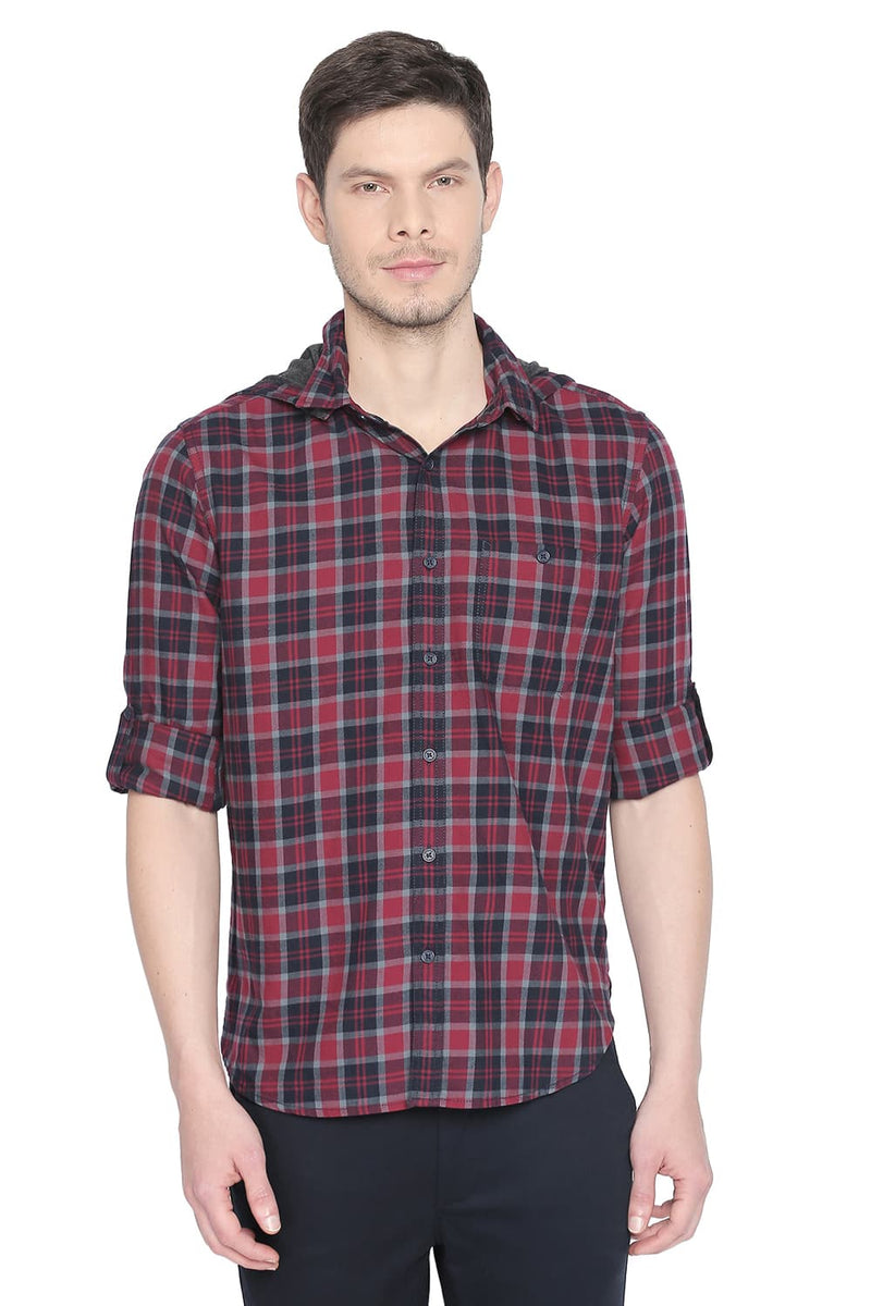 BASICS SLIM FIT TWILL CHECKS SHIRT