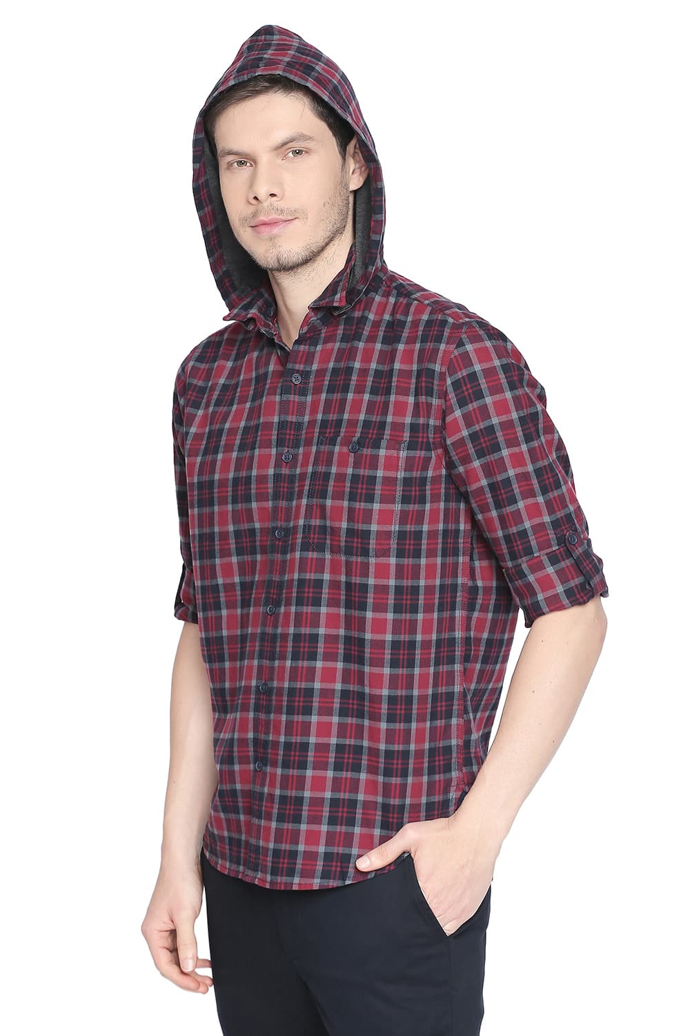 BASICS SLIM FIT TWILL CHECKS SHIRT