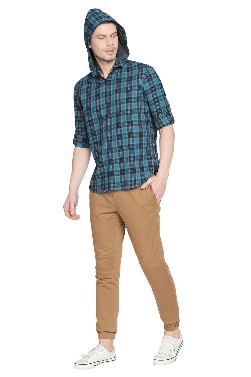 BASICS SLIM FIT TWILL CHECKS SHIRT