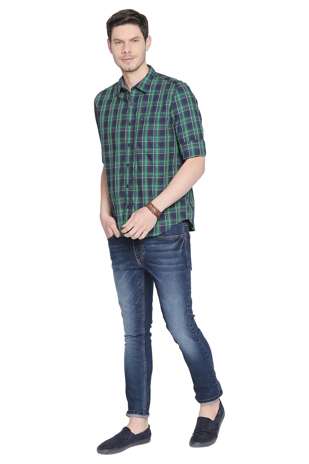 BASICS SLIM FIT TWILL CHECKS SHIRT