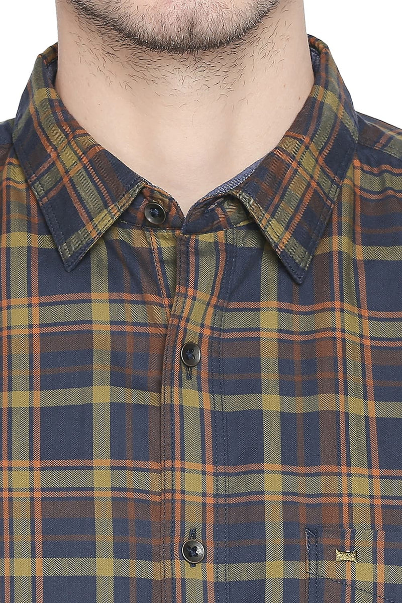 BASICS SLIM FIT TWILL CHECKS SHIRT