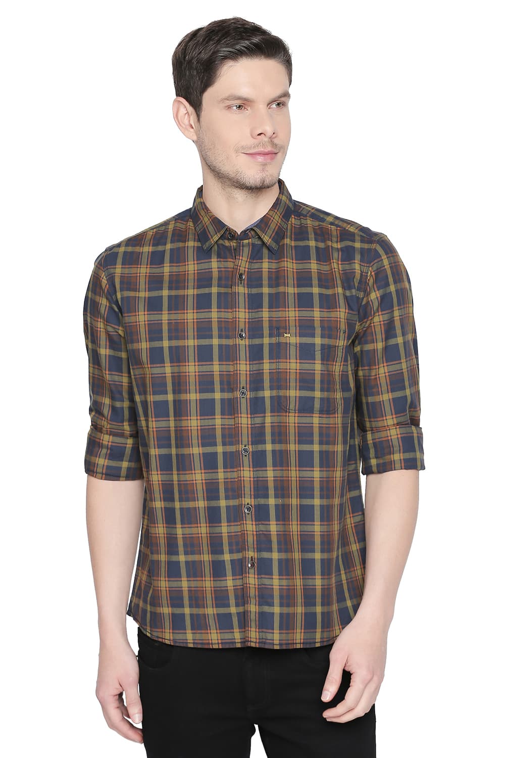 BASICS SLIM FIT TWILL CHECKS SHIRT