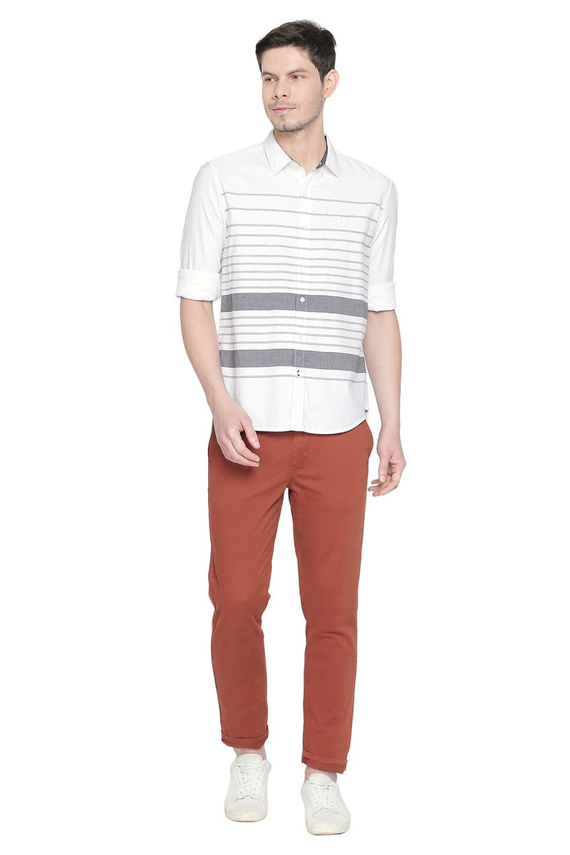 BASICS SLIM FIT ENGINEERED STRIPES SHIRT