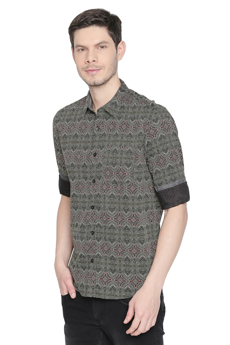 BASICS SLIM FIT PRINTED SHIRT