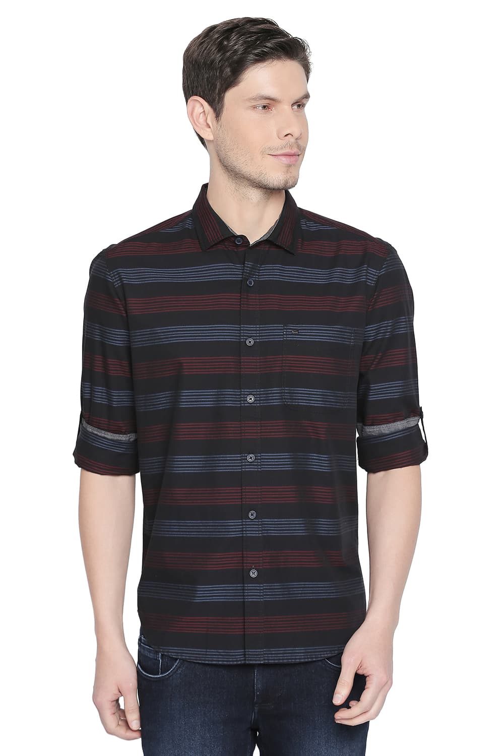 BASICS SLIM FIT WEFT STRIPES SHIRT