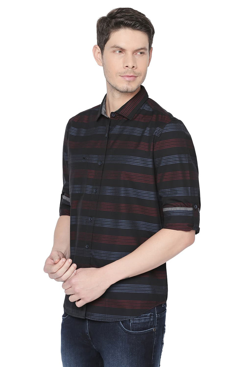 BASICS SLIM FIT WEFT STRIPES SHIRT