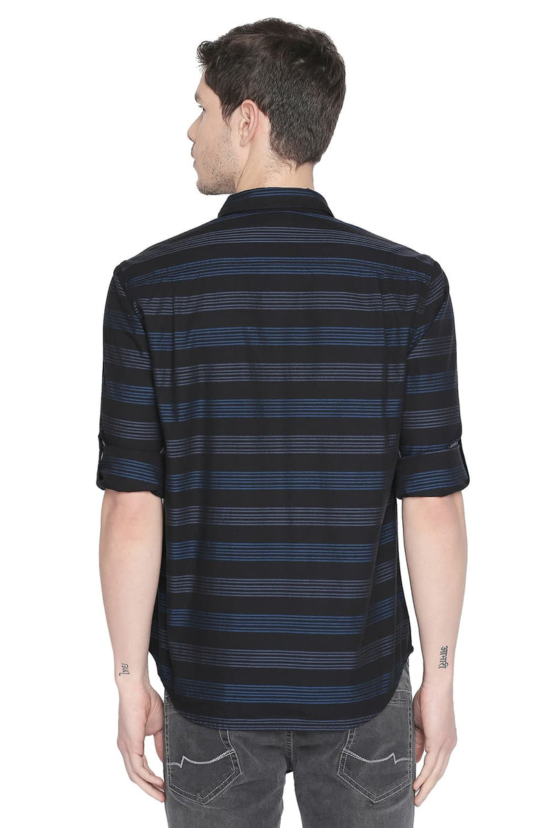 BASICS SLIM FIT WEFT STRIPES SHIRT