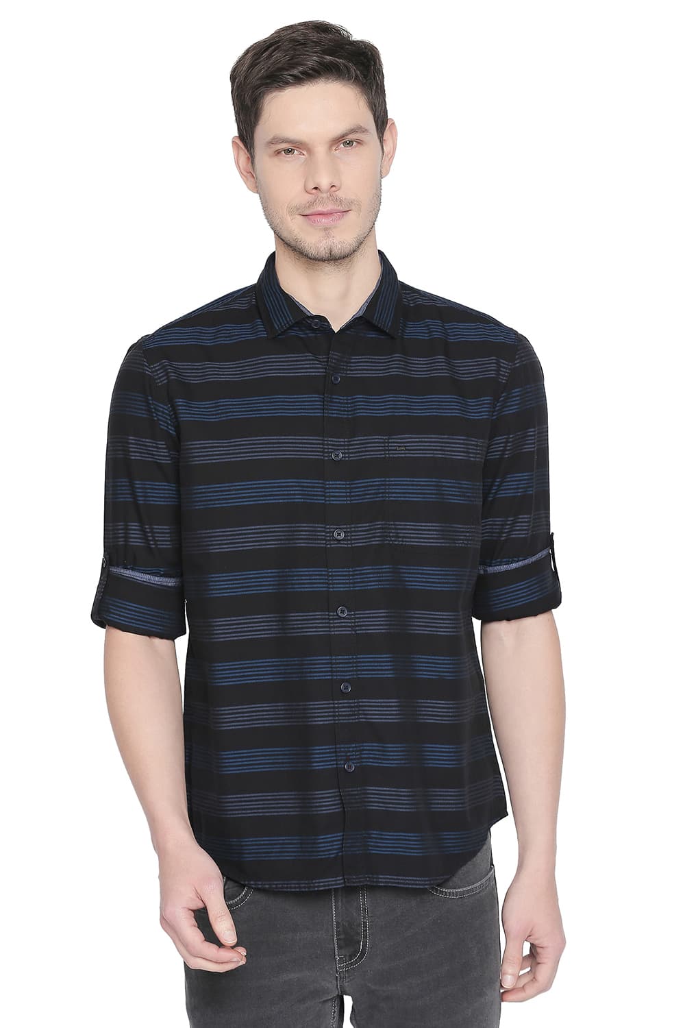 BASICS SLIM FIT WEFT STRIPES SHIRT