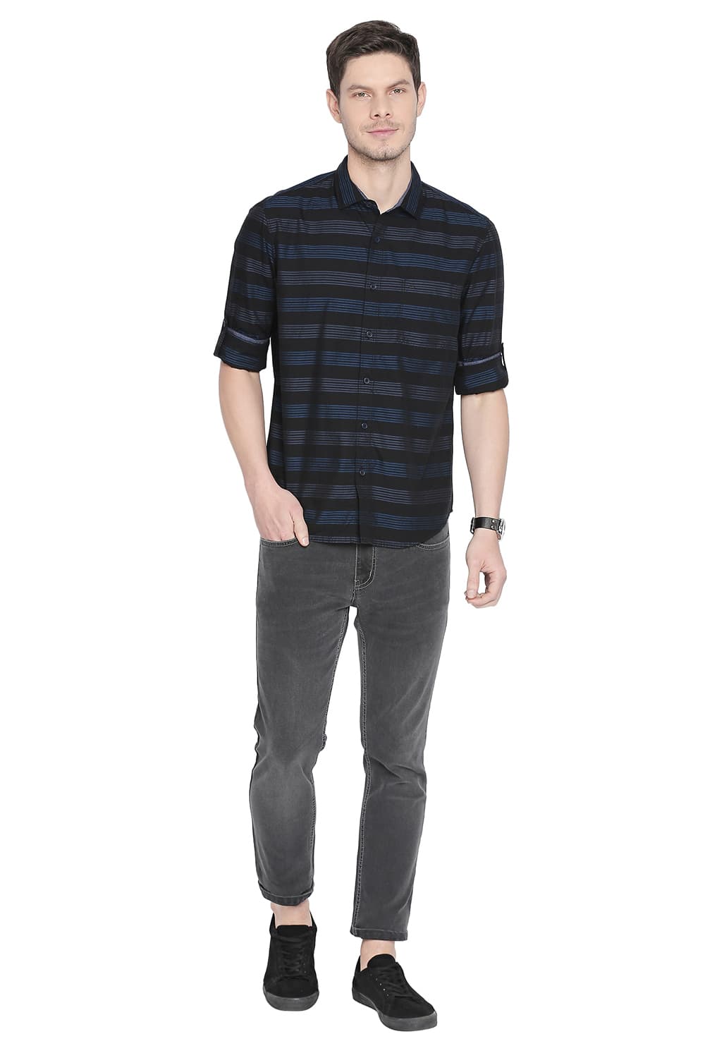 BASICS SLIM FIT WEFT STRIPES SHIRT