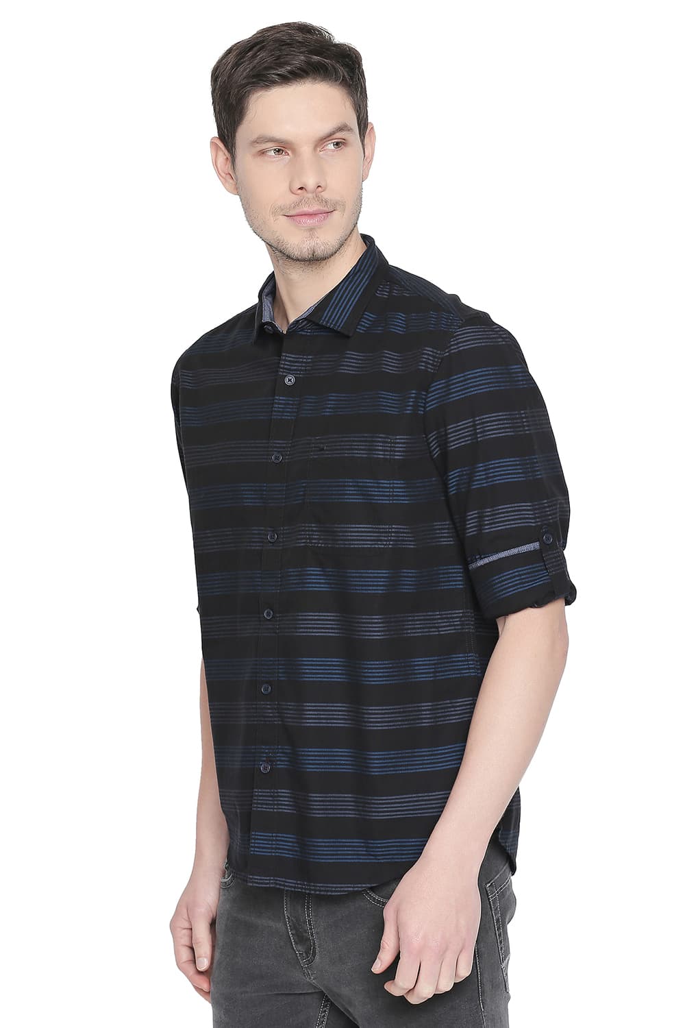 BASICS SLIM FIT WEFT STRIPES SHIRT