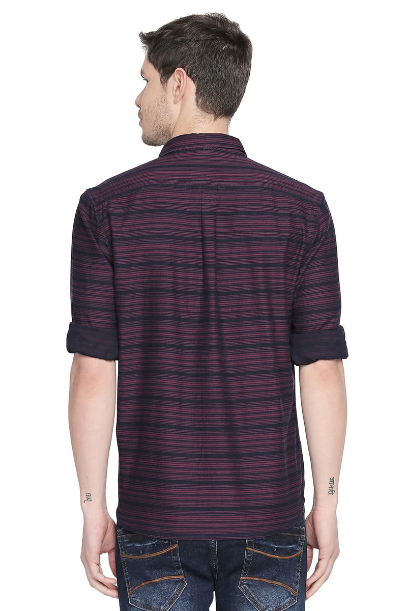 BASICS SLIM FIT TWILL WEFT STRIPES SHIRT