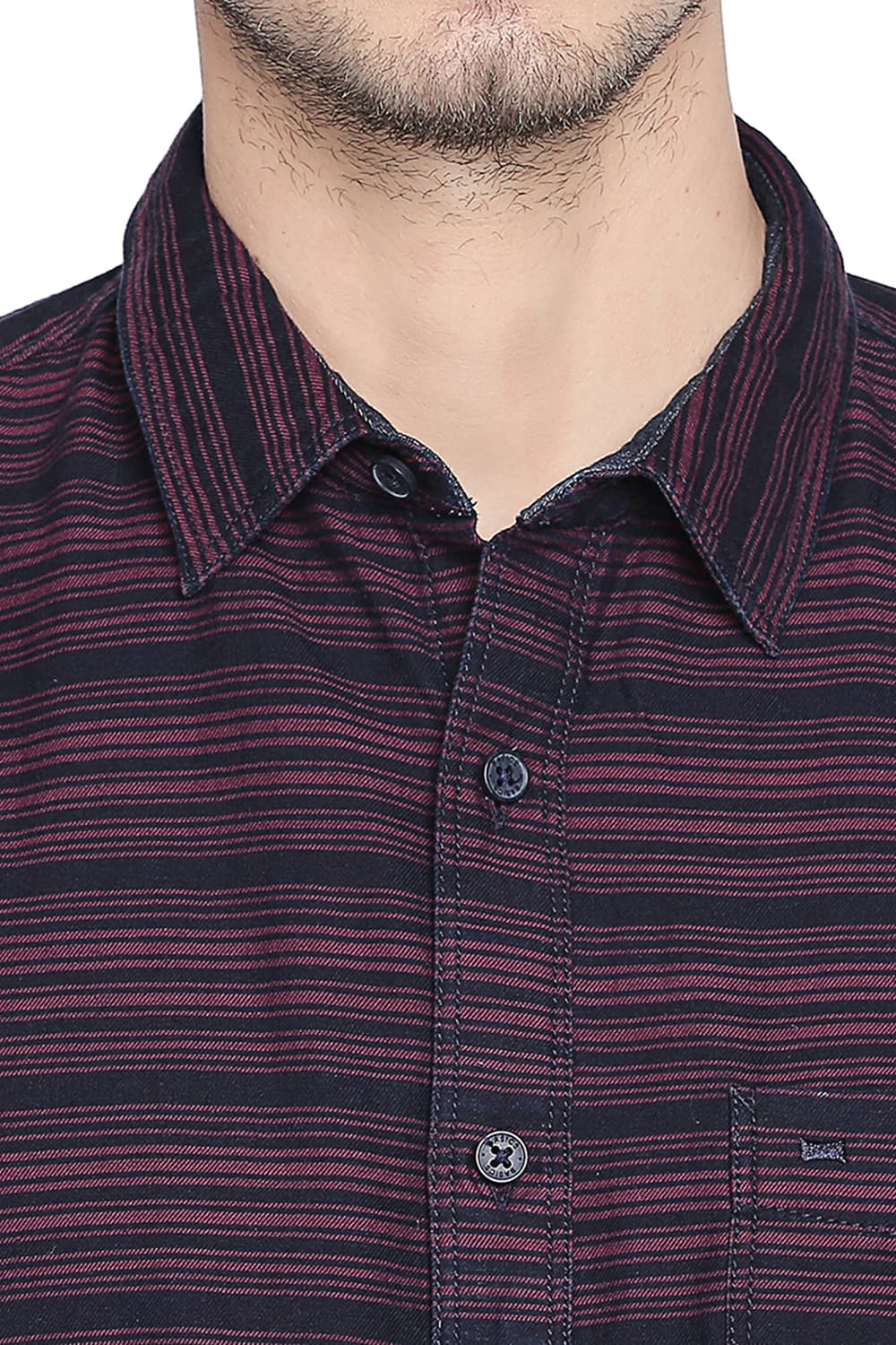 BASICS SLIM FIT TWILL WEFT STRIPES SHIRT