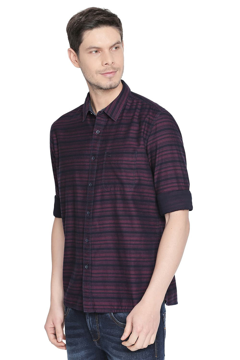 BASICS SLIM FIT TWILL WEFT STRIPES SHIRT