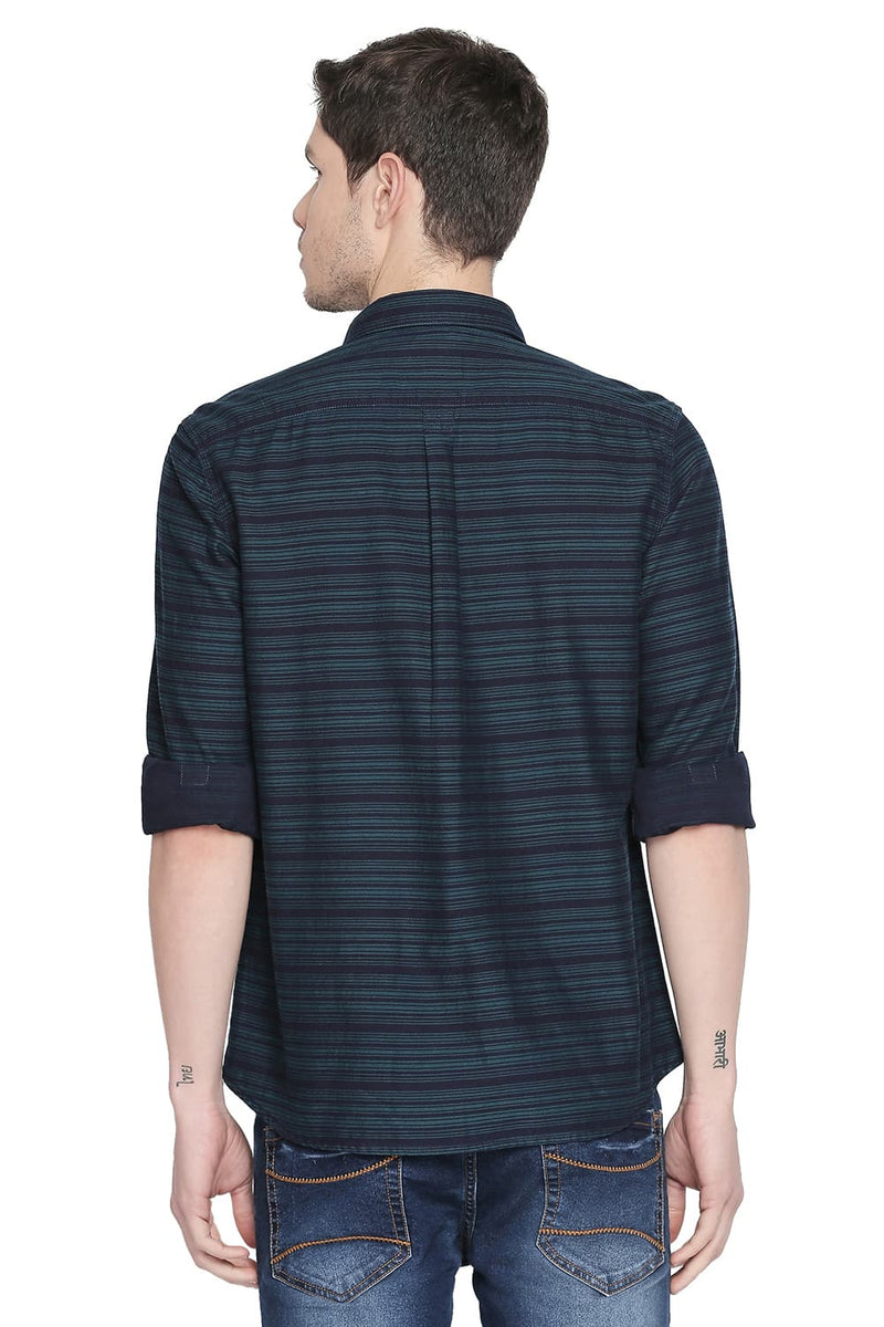 BASICS SLIM FIT TWILL WEFT STRIPES SHIRT