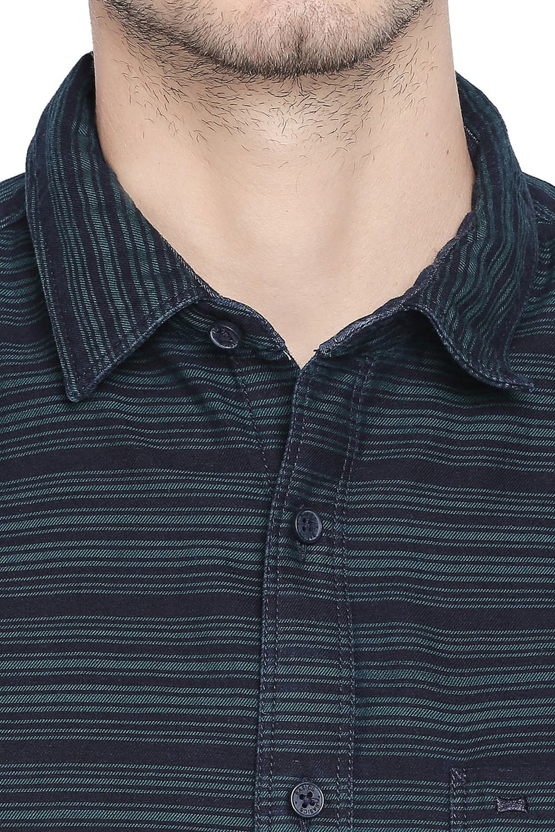 BASICS SLIM FIT TWILL WEFT STRIPES SHIRT