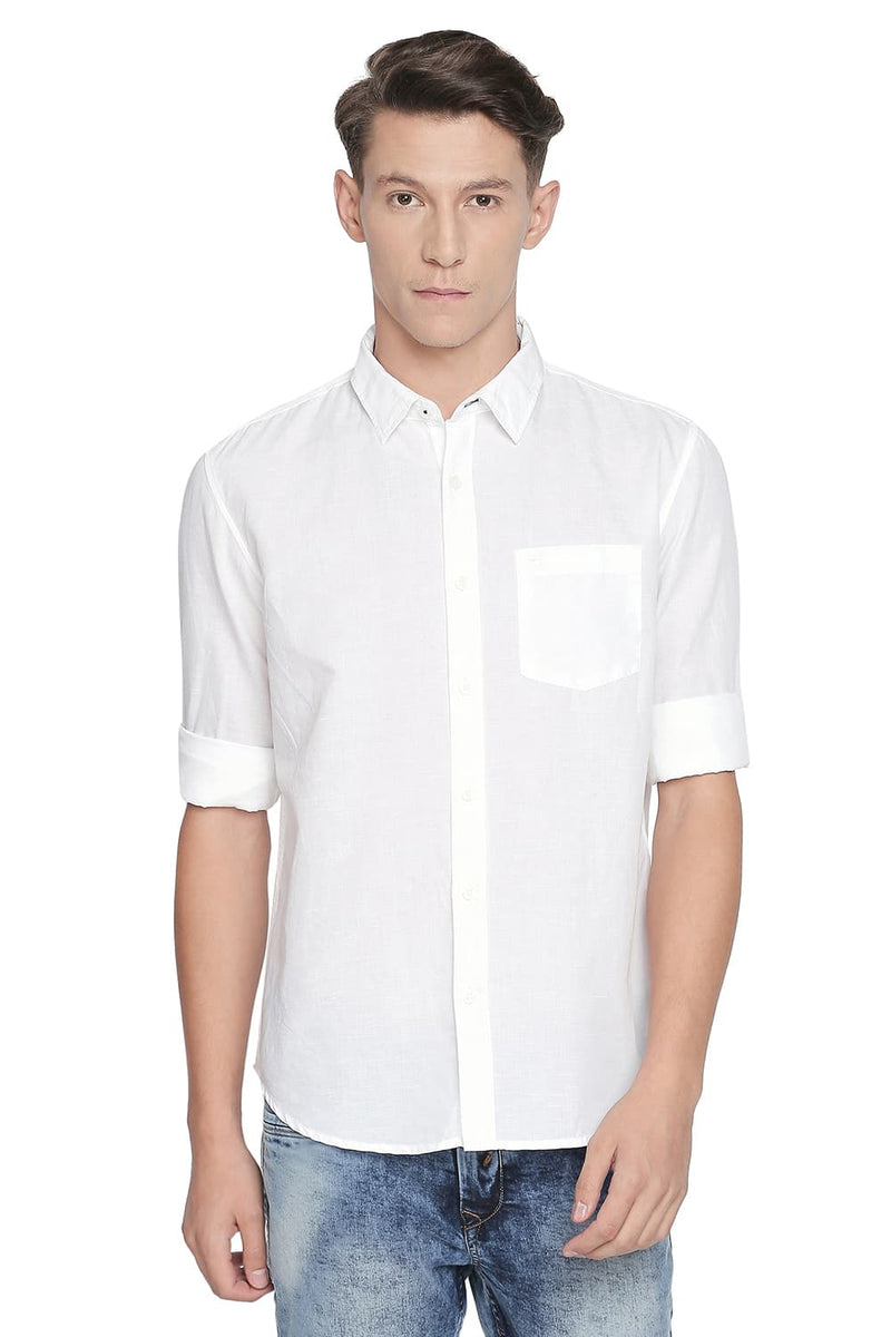 BASICS SLIM FIT COTTON LINEN SHIRT