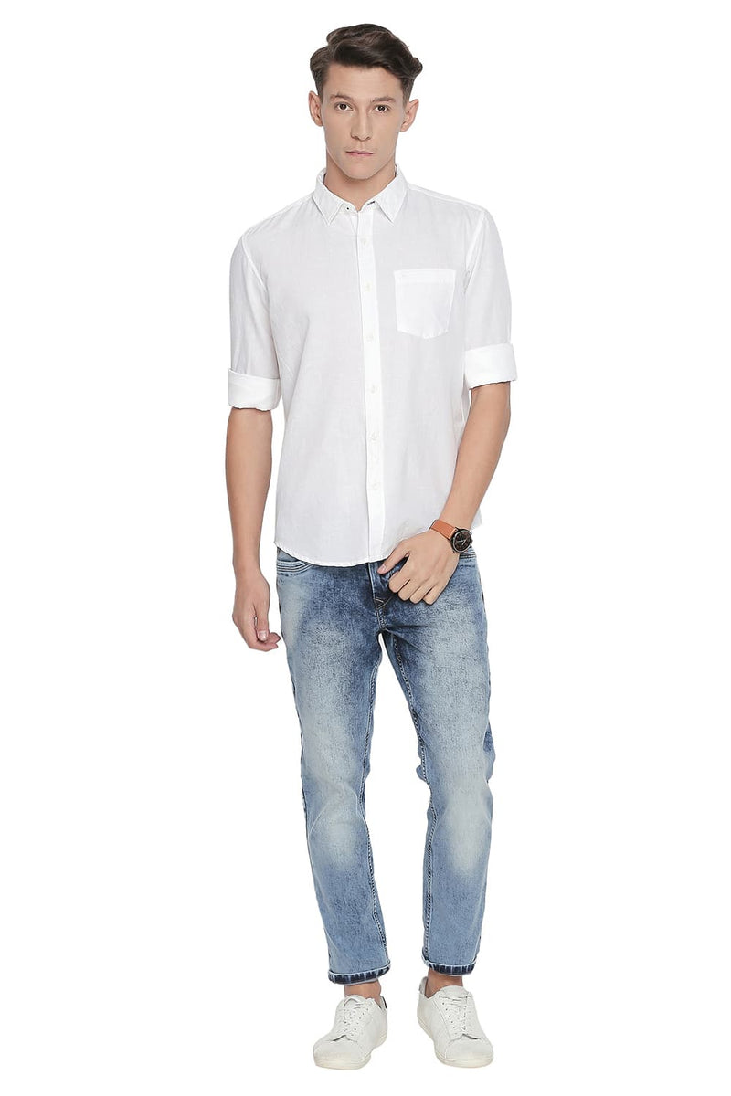 BASICS SLIM FIT COTTON LINEN SHIRT