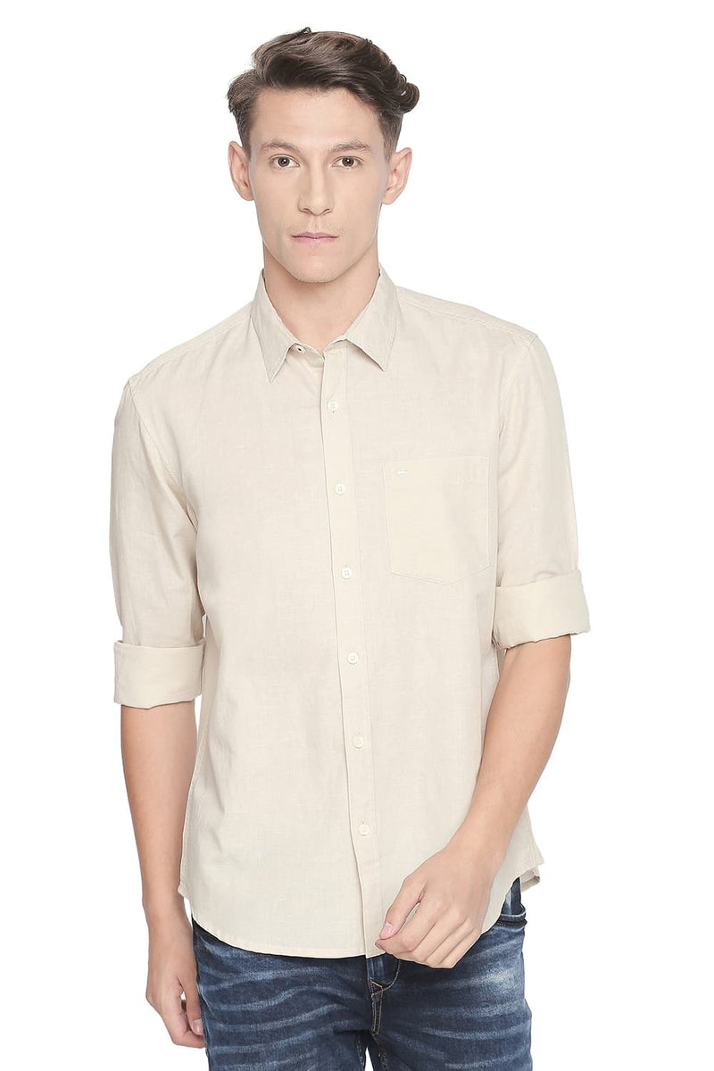 BASICS SLIM FIT COTTON LINEN SHIRT