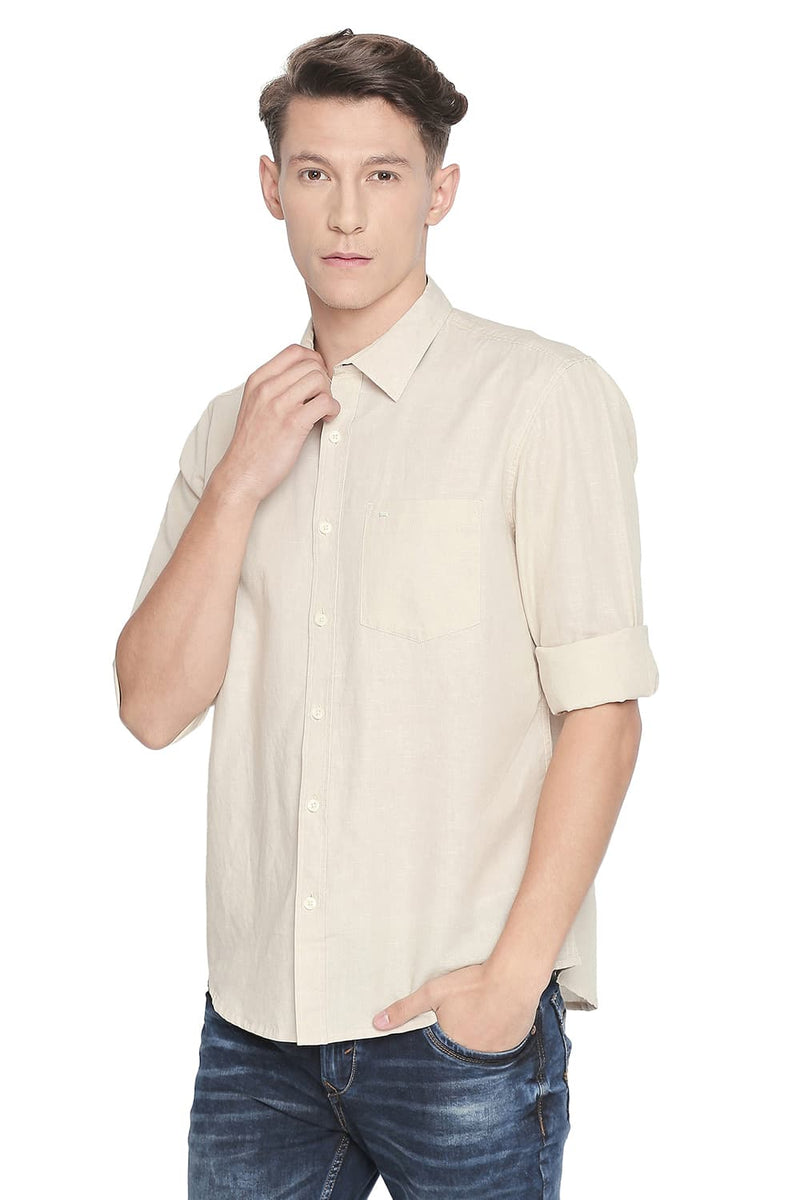 BASICS SLIM FIT COTTON LINEN SHIRT