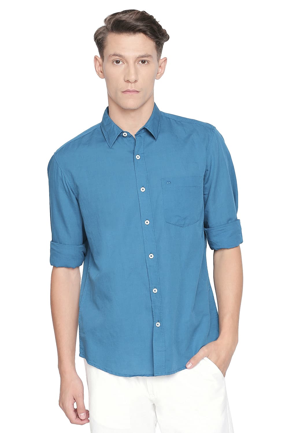 BASICS SLIM FIT COTTON LINEN SHIRT