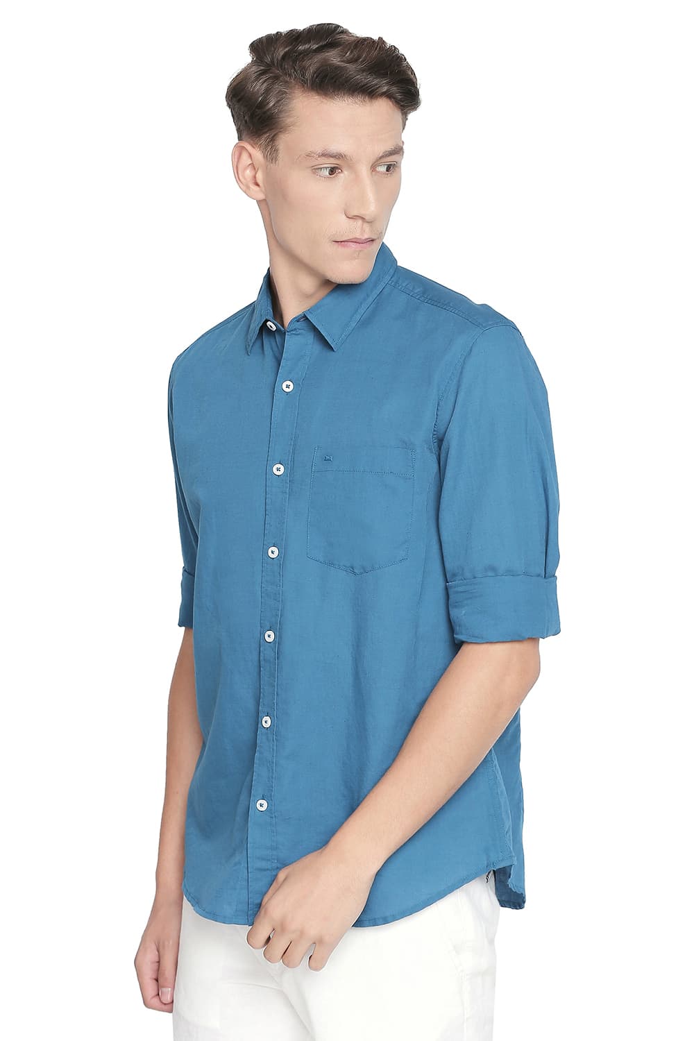 BASICS SLIM FIT COTTON LINEN SHIRT