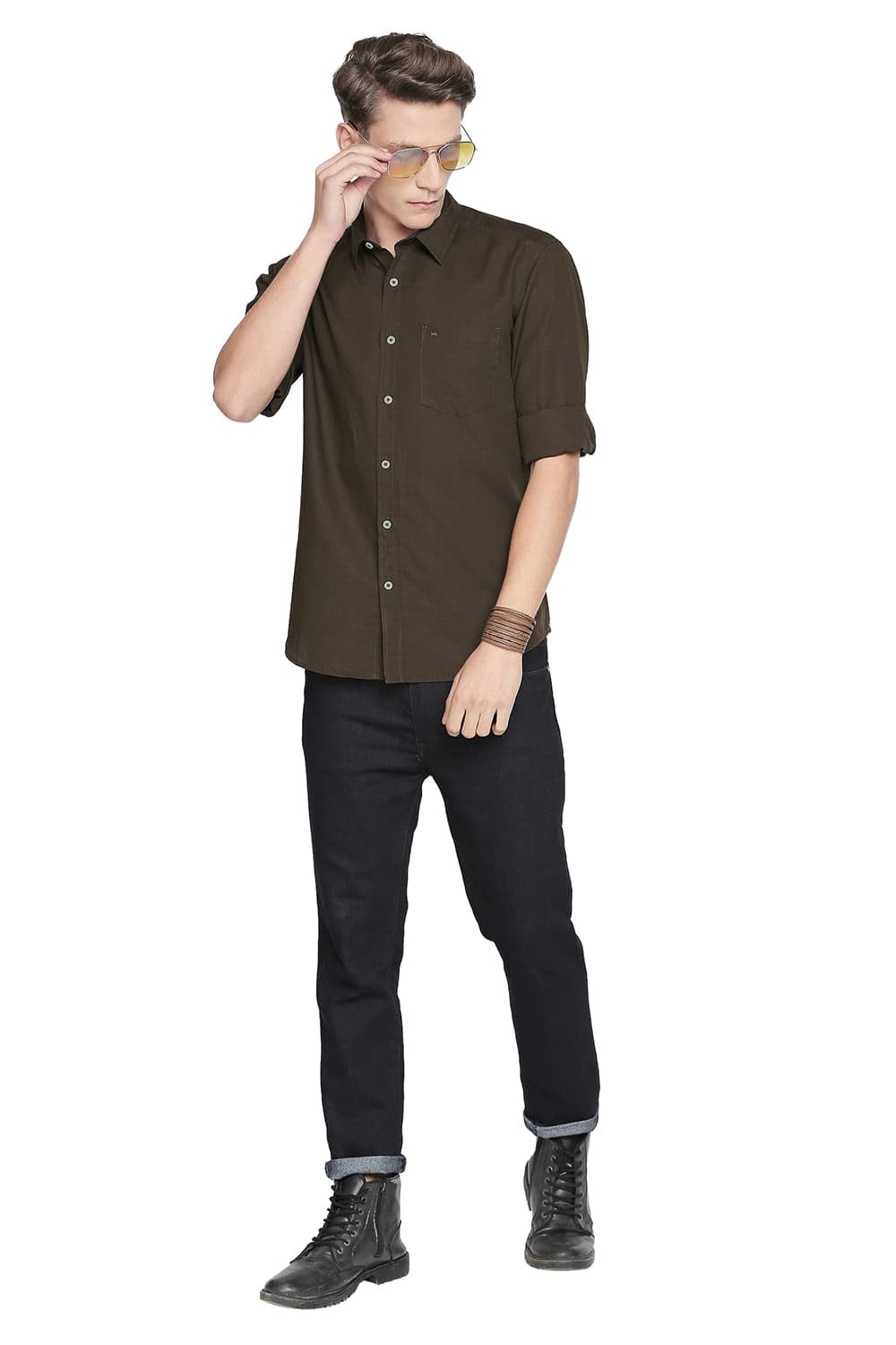 BASICS SLIM FIT COTTON LINEN SHIRT