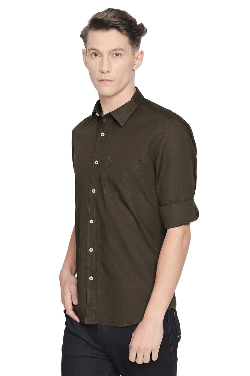 BASICS SLIM FIT COTTON LINEN SHIRT