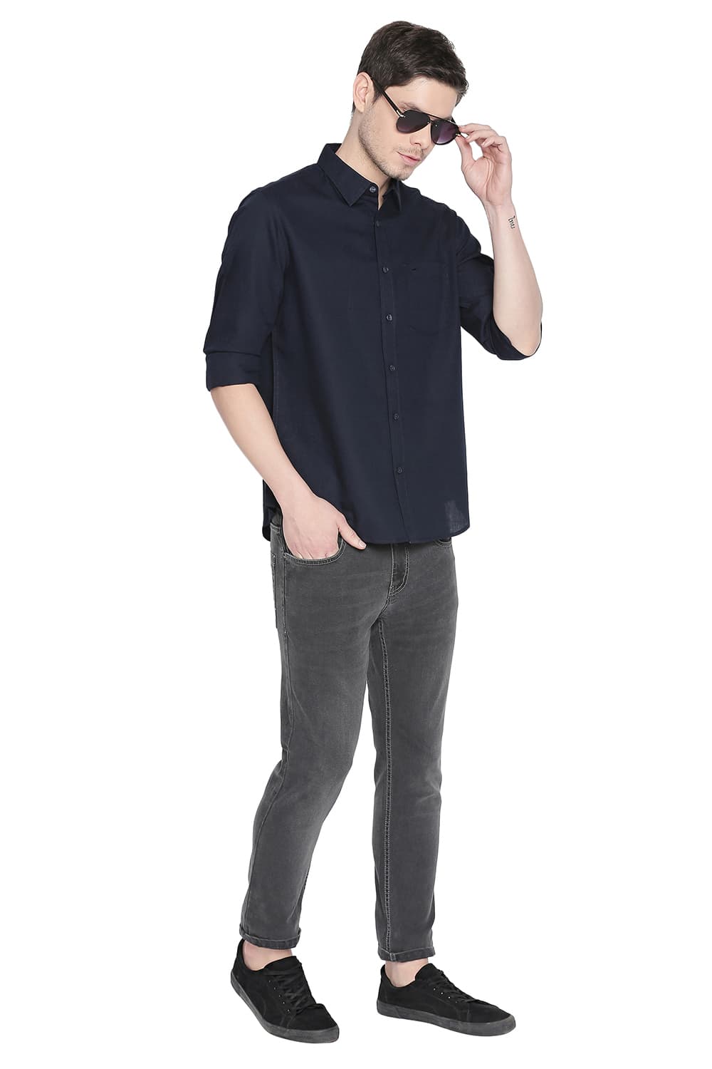 BASICS SLIM FIT COTTON LINEN SHIRT