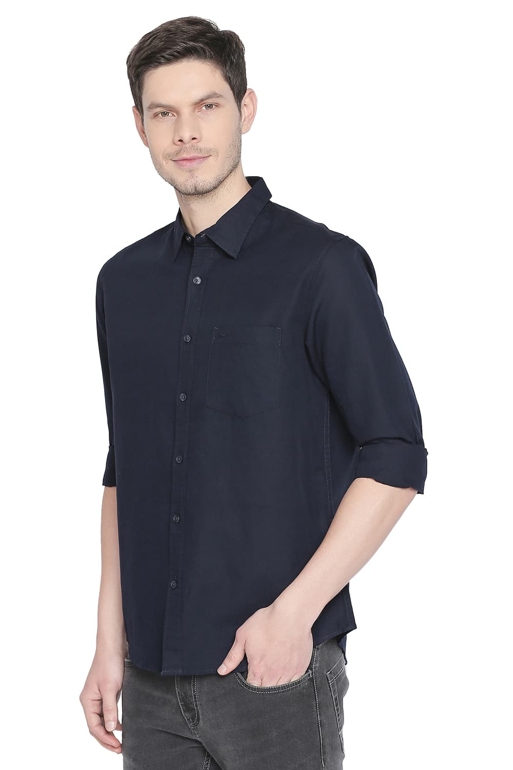 BASICS SLIM FIT COTTON LINEN SHIRT