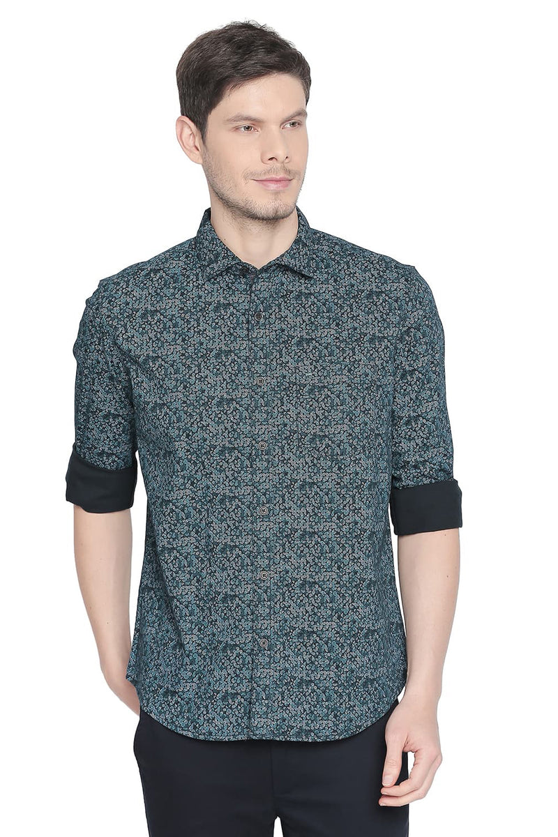 BASICS SLIM FIT PRINTED SHIRT