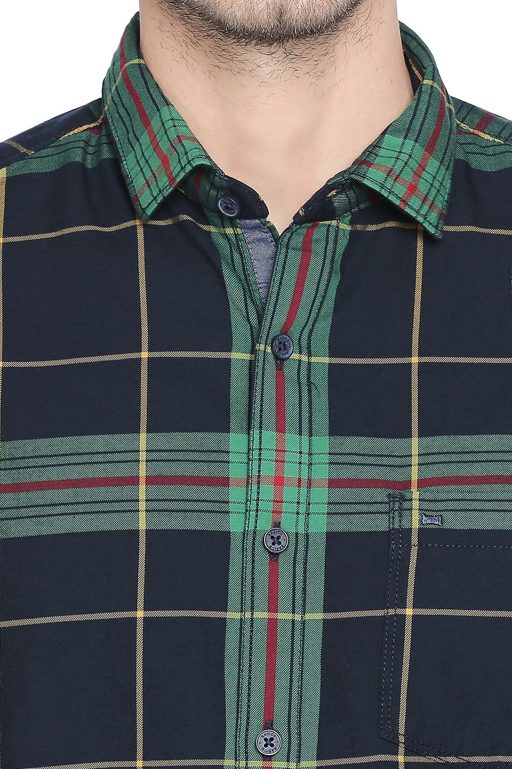 BASICS SLIM FIT TWILL CHECKS SHIRT