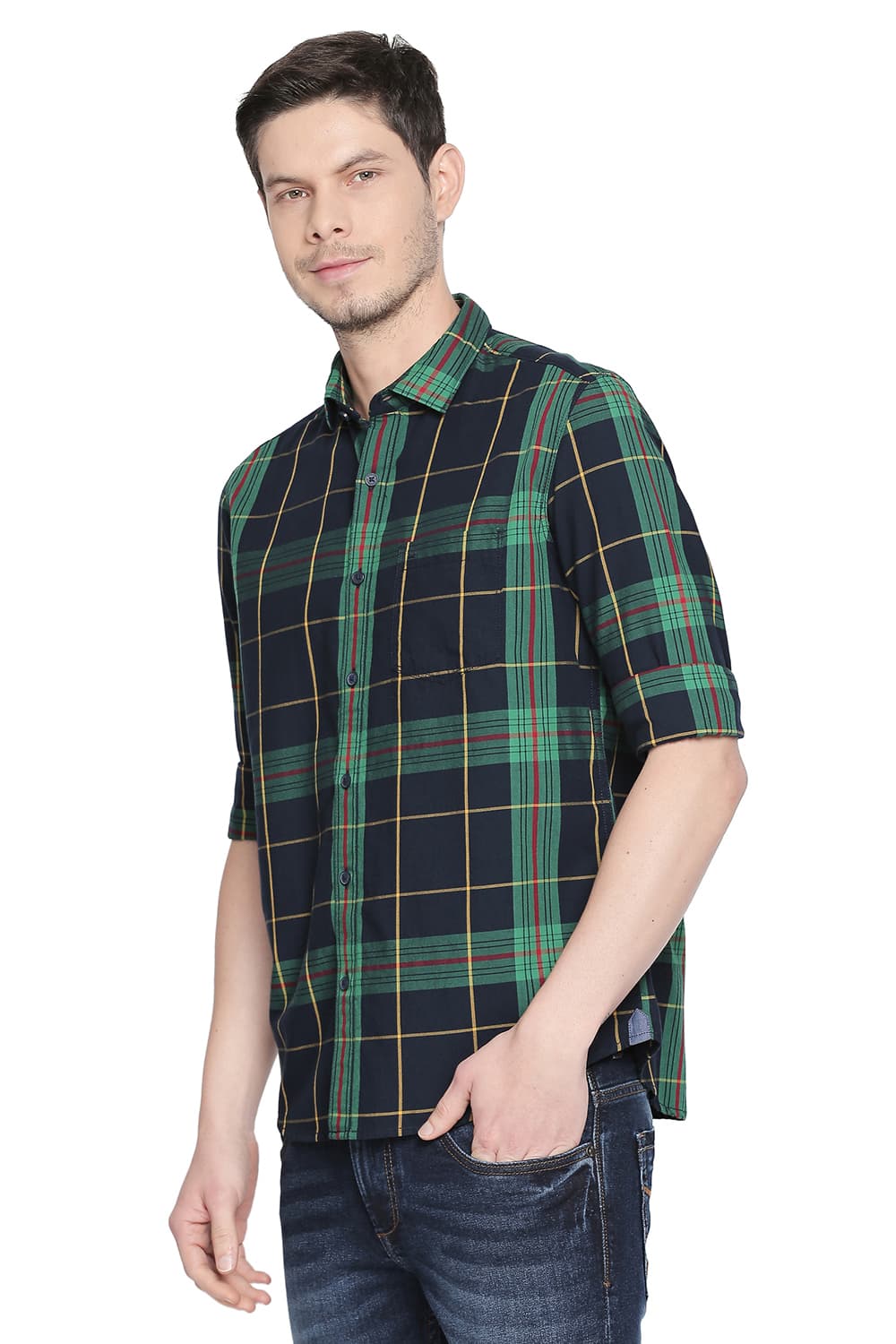 BASICS SLIM FIT TWILL CHECKS SHIRT