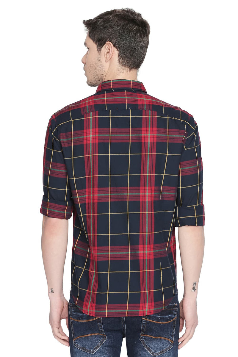 BASICS SLIM FIT TWILL CHECKS SHIRT